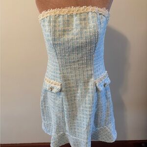 SHEIN Strapless Textured Blue Dress